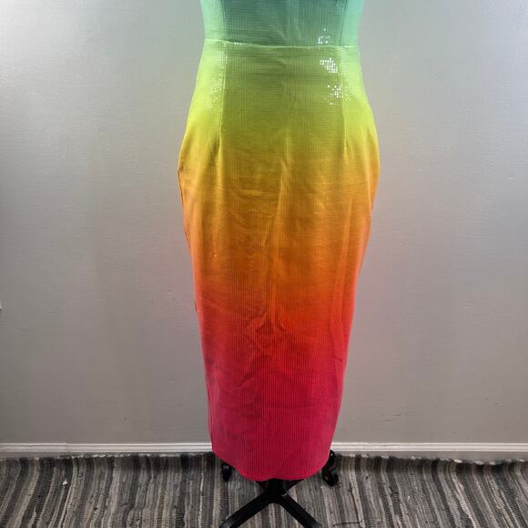 NWT RuNAWaY Malibu Midi Dress Rainbow Ombre Strapless Sequin Bodycon Size L - Picture 4 of 11